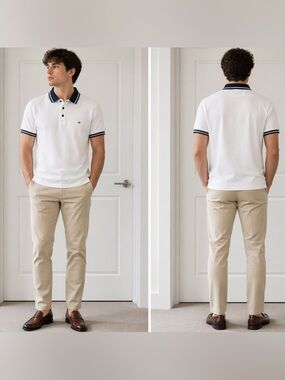Kenneth Cole New York White Polo Shirt with Navy Accents